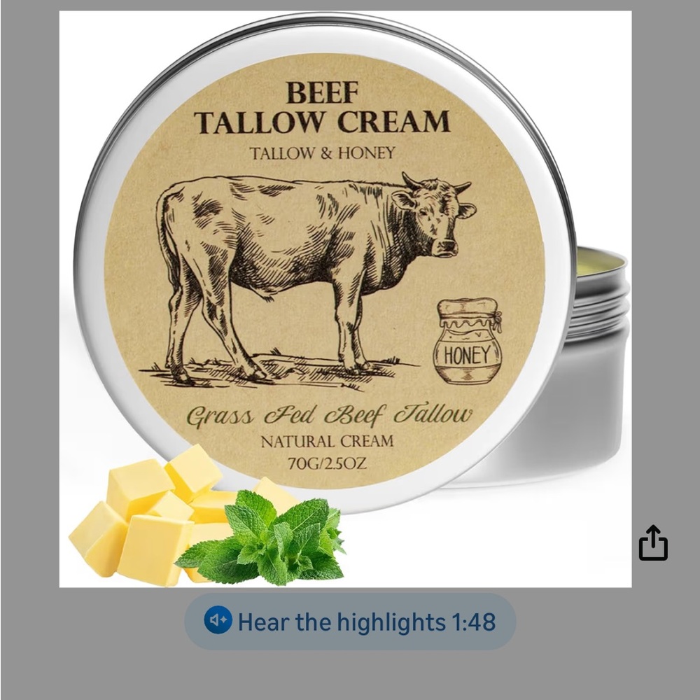 Beef Tallow Cream with Honey - Natural Moisturizer